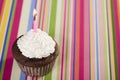 Chocolate Cupcake with Pink Candle Royalty Free Stock Photo