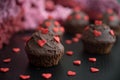 Chocolate Cupcake with red sugar hearts