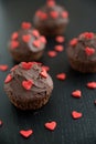 Chocolate Cupcake with red sugar hearts