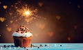 Chocolate Cupcake With Sparkler And Hearts