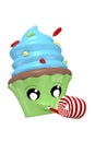 Funny kawaii party emoticon as a cupcake.