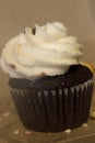Chocolate cupcake topped with vanilla frosting Royalty Free Stock Photo