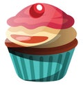 Chocolate cupcake with vanilla and strawberry icingillustration vector Royalty Free Stock Photo