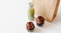 Chocolate cupcakes and juice