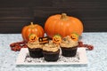 Chocolate cupcakes with peanut butter frosting decorated for Halloween Royalty Free Stock Photo