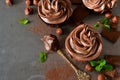 Chocolate cupcakes with peanut paste Royalty Free Stock Photo