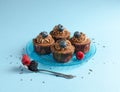 Chocolate cupcakes set on plate