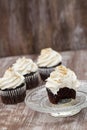 Chocolate Cupcakes With Vanilla Frosting On Glass Plate Royalty Free Stock Photo