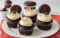 Chocolate cupcakes on white plate