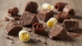 And chocolate curls, both dark and white, are scattered on a Royalty Free Stock Photo