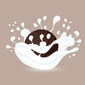 Chocolate dark ball splashing in milk illustration