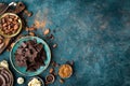 Chocolate. Dark bitter chocolate chunks, cacao butter, cocoa powder and cocoa beans. Chocolate background Royalty Free Stock Photo