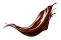 Chocolate dark isolated wavy flow splash, melted dessert with splatters. Beautiful appetizing realistic chocolate, cocoa milkshake