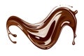 Chocolate dark isolated wavy flow splash, melted dessert with splatters. Beautiful appetizing realistic chocolate, cocoa milkshake