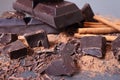 Chocolate. Delicious sweets. Broken pieces of chocolate close-up. Royalty Free Stock Photo