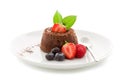 Chocolate dessert with berries Isolated