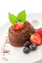 Chocolate dessert with berries Isolated