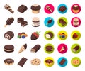 Chocolate Dessert cartoon,flat icons in set collection for design. Chocolate and Sweets vector symbol stock web Royalty Free Stock Photo