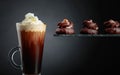 Chocolate dessert with hazelnut and coffee with cream on a black background Royalty Free Stock Photo