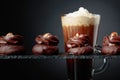 Chocolate dessert with hazelnut and coffee with cream on a black background Royalty Free Stock Photo