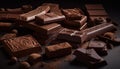 Chocolate dessert indulgence, sweet food candy gourmet Dark milk close up stack broken dark chocolate generated by AI Royalty Free Stock Photo