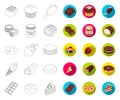 Chocolate Dessert outline,flat icons in set collection for design. Chocolate and Sweets vector symbol stock web Royalty Free Stock Photo