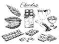 Chocolate desserts hand drawn vector illustrations set