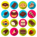 Chocolate desserts set icons in flat style. Big collection of chocolate desserts vector symbol stock illustration Royalty Free Stock Photo