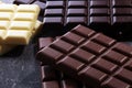 Chocolate in diffrent color. milk, dark and white chocolate bars