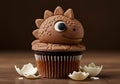 Chocolate dinosaur cupcake with candy shell Royalty Free Stock Photo