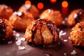 Chocolate-dipped coconut macaroon tasty dessert background