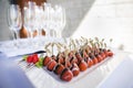 Chocolate dipped strawberries served at an event catering party Royalty Free Stock Photo