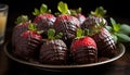 Chocolate dipped strawberry on a gourmet dessert plate generated by AI Royalty Free Stock Photo