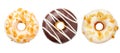 Chocolate donut and Donut with almond bean sprinkles isolated on white background top view Royalty Free Stock Photo