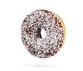 Chocolate donut with coconut sprinkles isolated