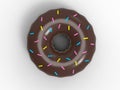 Chocolate donut with colorful sprinkles on top - top down view