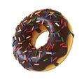 Chocolate donut or doughnut with sprinkles 3d rendering