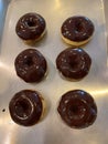 a chocolate donut fresh from oven