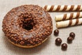 Chocolate donut and other sweets Royalty Free Stock Photo