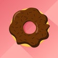 Chocolate donut with pralines, flat desig