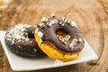 Chocolate donut with Sprinkles .