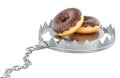 Chocolate donuts in bear trap. Sugar Addiction concept, 3D rendering Royalty Free Stock Photo