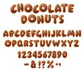 Chocolate donuts lettering font in realistic style on white background