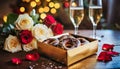 chocolate donuts and roses Royalty Free Stock Photo