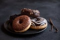 Chocolate donuts and vanilla, sweet delicious baked dessert