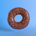 Chocolate doughnut on blue background
