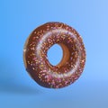 Chocolate doughnut on blue background