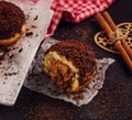 Chocolate doughnut with gooey filling inside