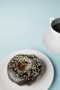 Doughnut on a plate, close-up view with shallow depth of field, 3d render. Photorealistic illustration of a tasty donut Royalty Free Stock Photo