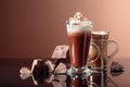 Chocolate drinks with whipped cream and pieces of dark chocolate Royalty Free Stock Photo